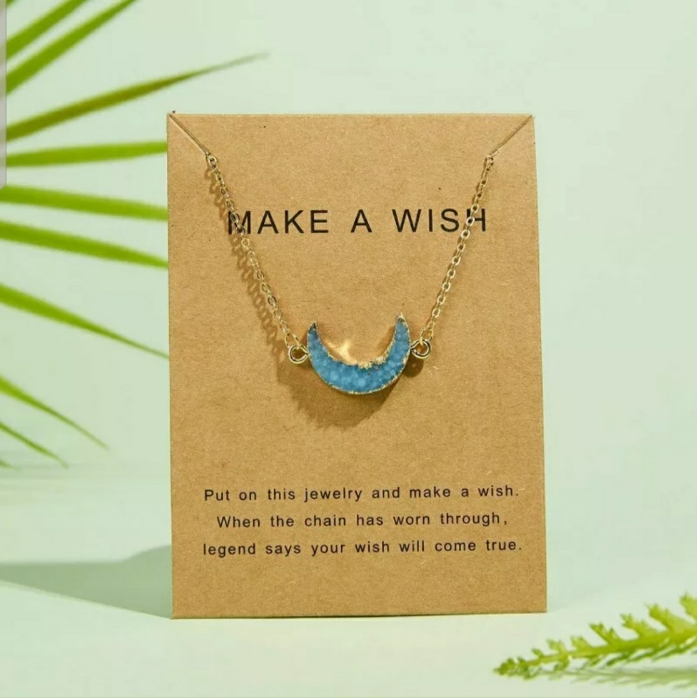 Pretty New Half Moon Blue Druzy Necklace♡ - Picture 3 of 4